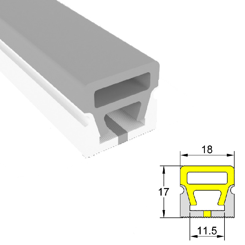Silicone LED Strip Channel For 10mm LED Light Strip - 18*17mm 180° Three Sides Emitting Silicone LED Strip Channel For 10mm LED Light Strip - 18*17mm 180° Three Sides Emitting